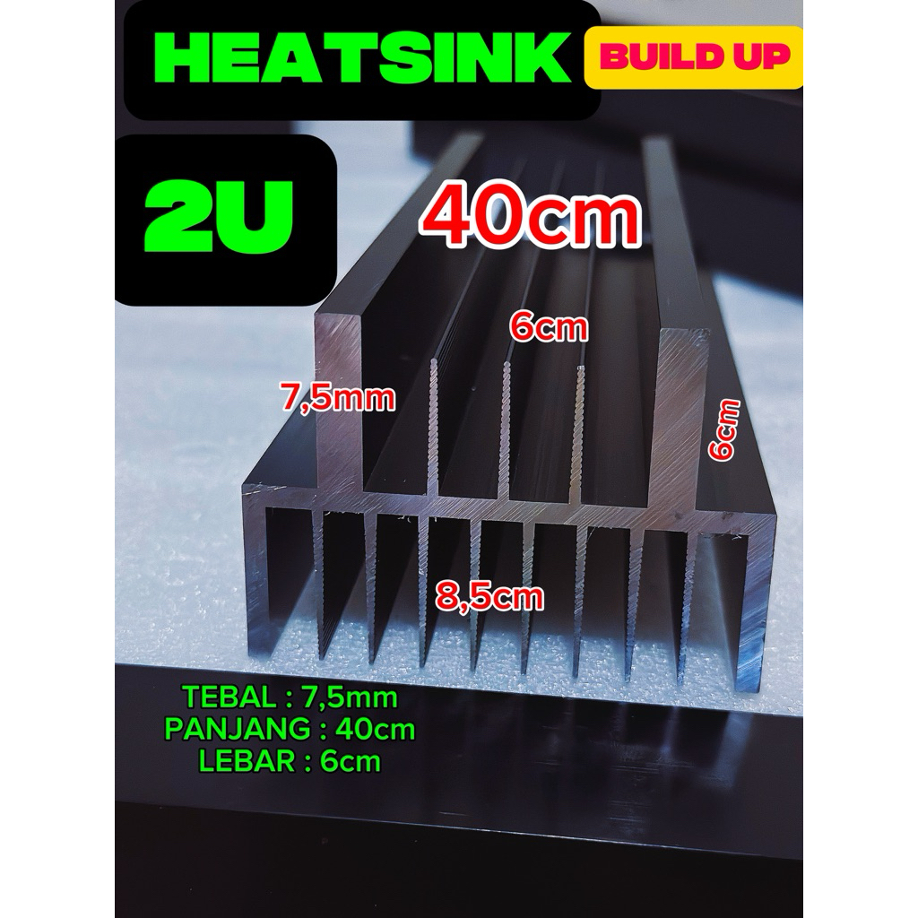 PENDINGIN|HEATSINK Transistor final 2U warna hitam panjang 40cm tebal 7,5mm