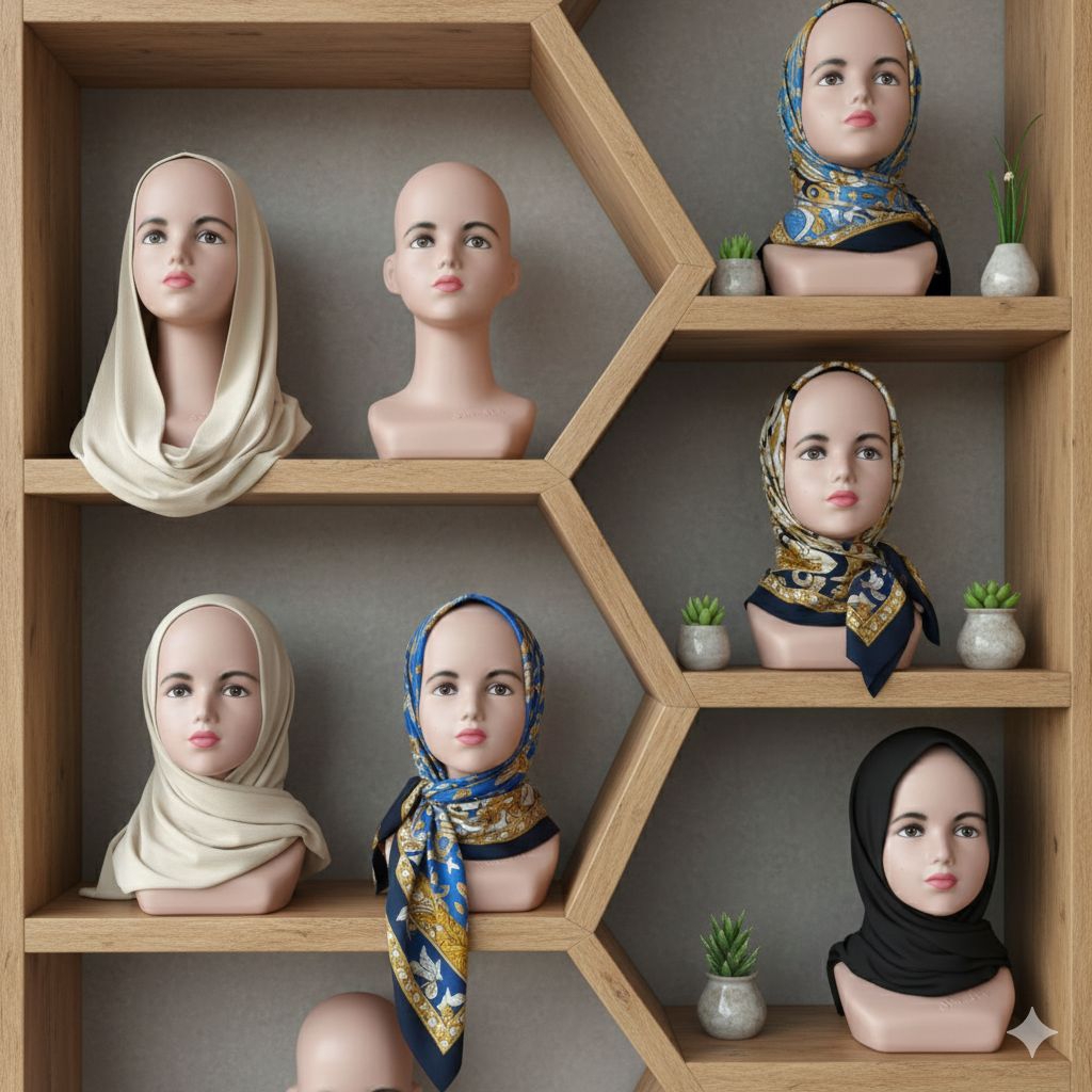 Patung Manekin Kepala Anak Hijab Topi- Patung kepala anak