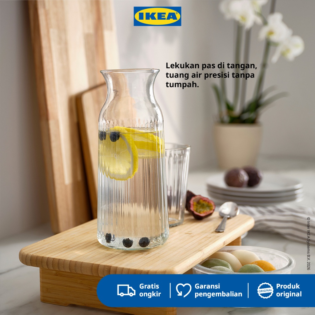 IKEA VARDAGEN Karafe / Botol Kaca Bening Berpola 1L
