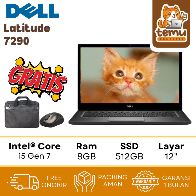 Laptop Dell Latitude 7290 7490 Core i5 Gen 8 RAM 16GB 512GB SSD - Second Murah Bergaransi
