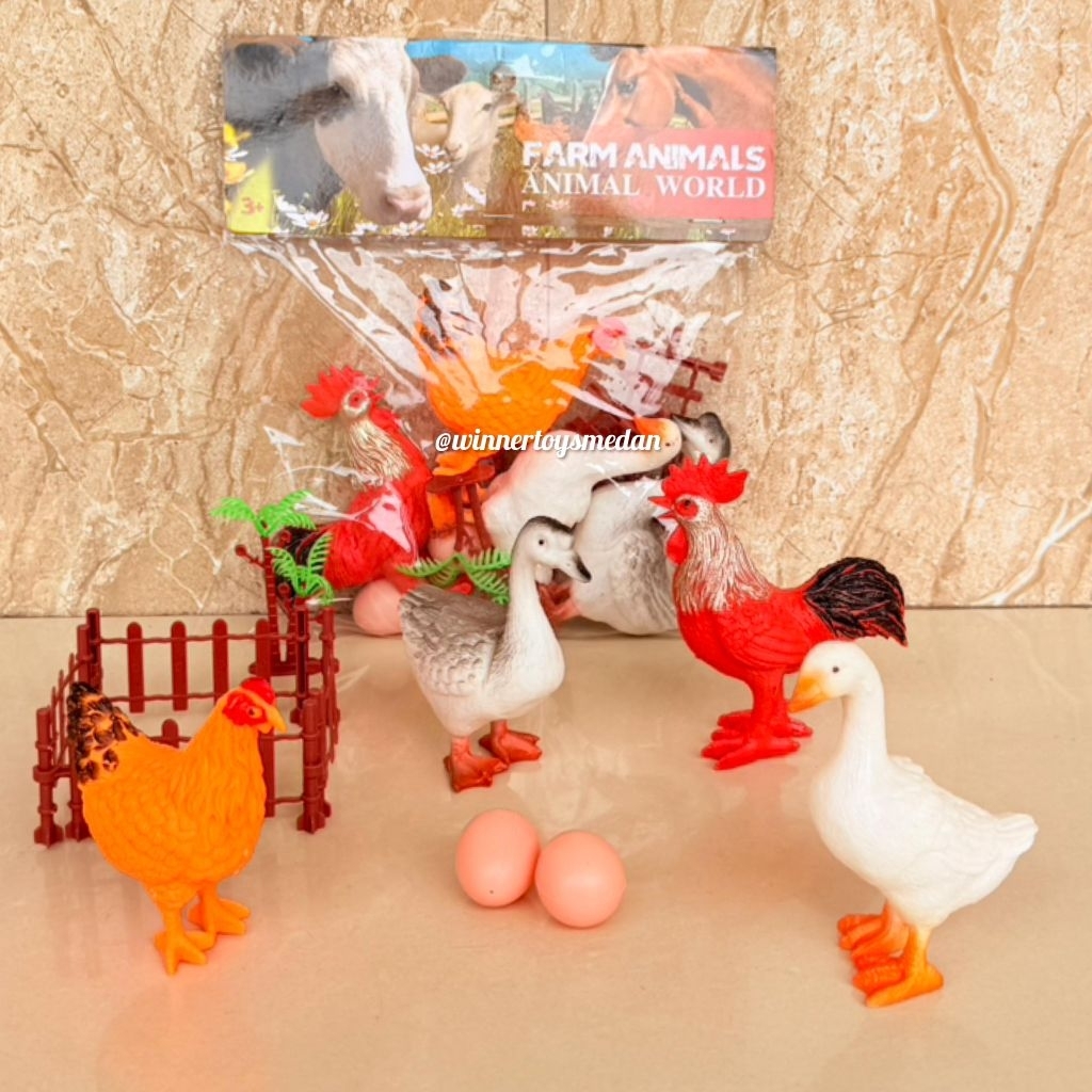 Mainan Animal World / Mainan Hewan Ternak Karet / Farm animal / Ayam bebek karet