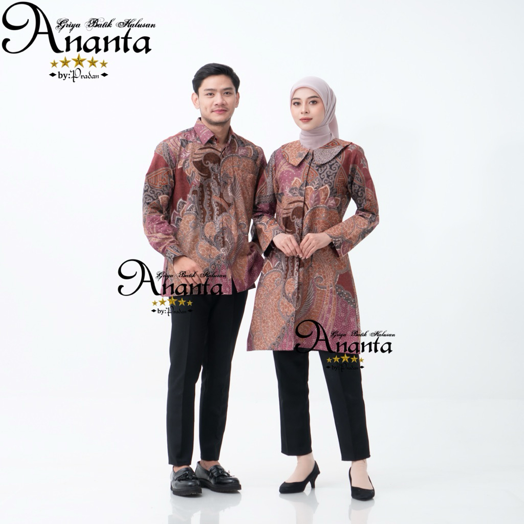 Batik Ananta Batik Couple Pasangan Sarimbitan Atasan Batik Lapis Premium Furing Dan Tricot, Kemeja P