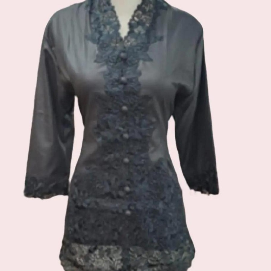 Kebaya Encim Polos Bordir Bahan Katun Premium Ukuran Standar Sampai Jumbo Warna Hitam