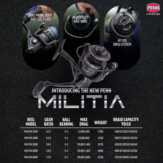 PENN Reel Pancing MILITIA 4000 - 8000 Original Spinning Reel Full Metal HT-100 Drag System