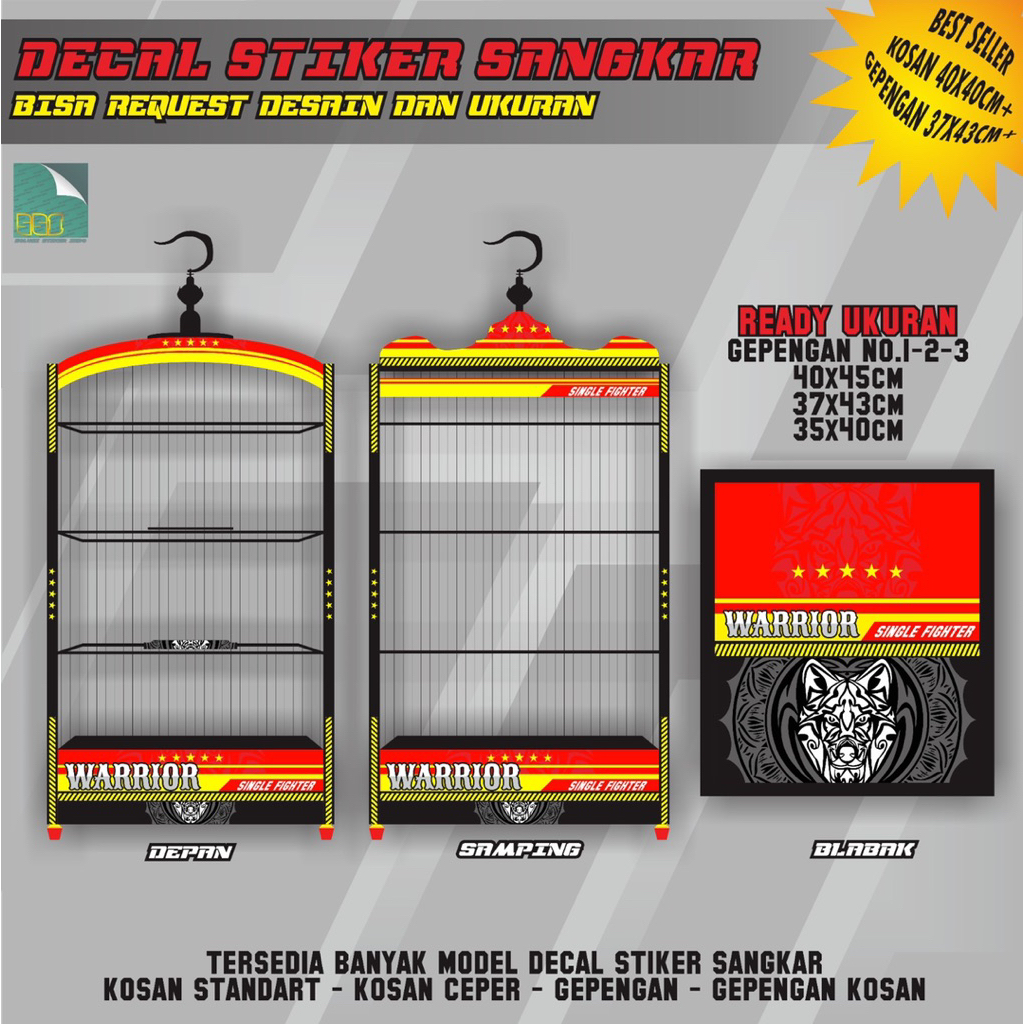 STIKER DECAL SANGKAR MOTIF WARRIOR GEPENGAN NO1,2,3 DAN KOSAN BP 40x40 STIKER SANGKAR KOTAK DECAL