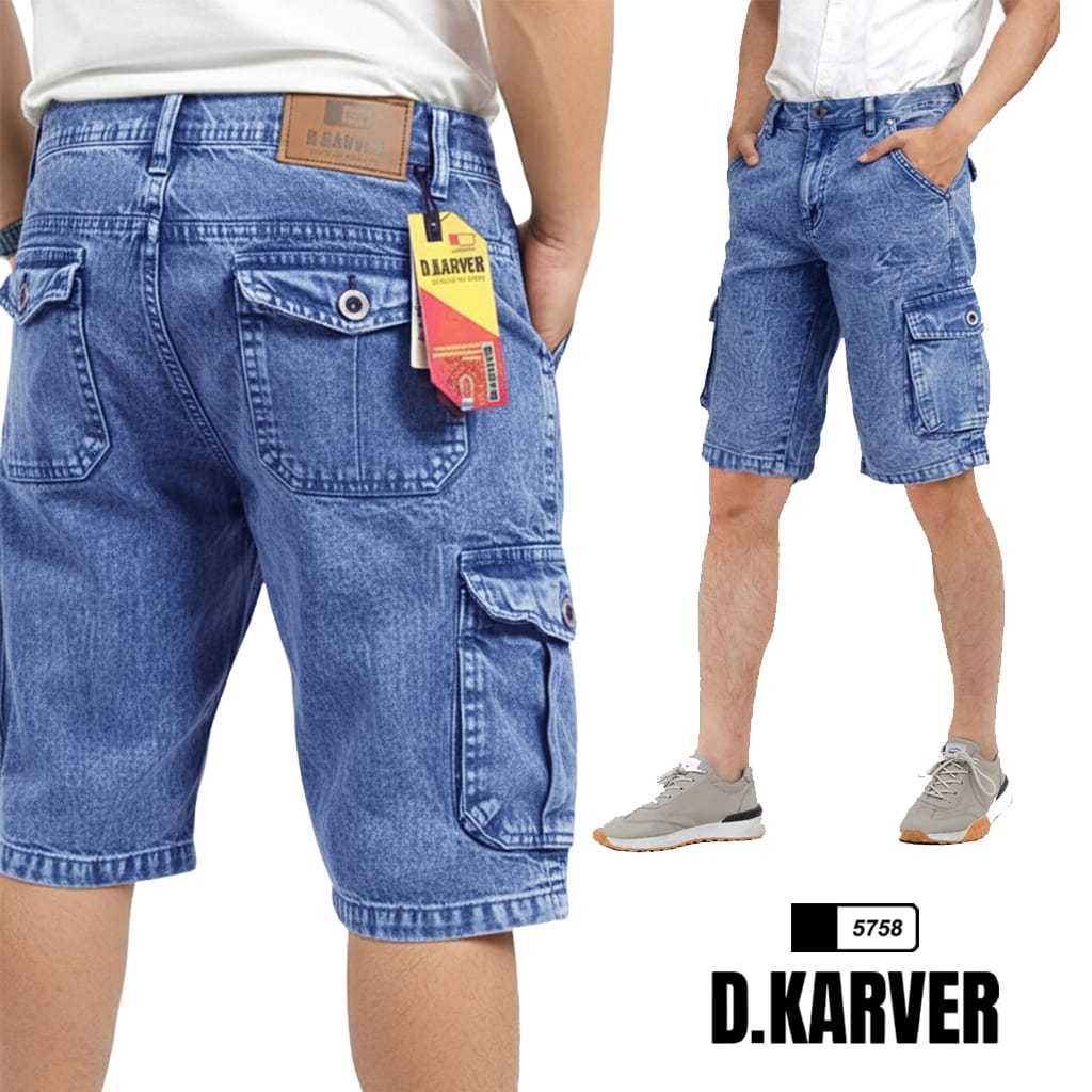 D.KARVER - Size 27-44 Celana Jeans Pendek Cargo Pdl Boardshort Premium Washing Snow Basic Denim