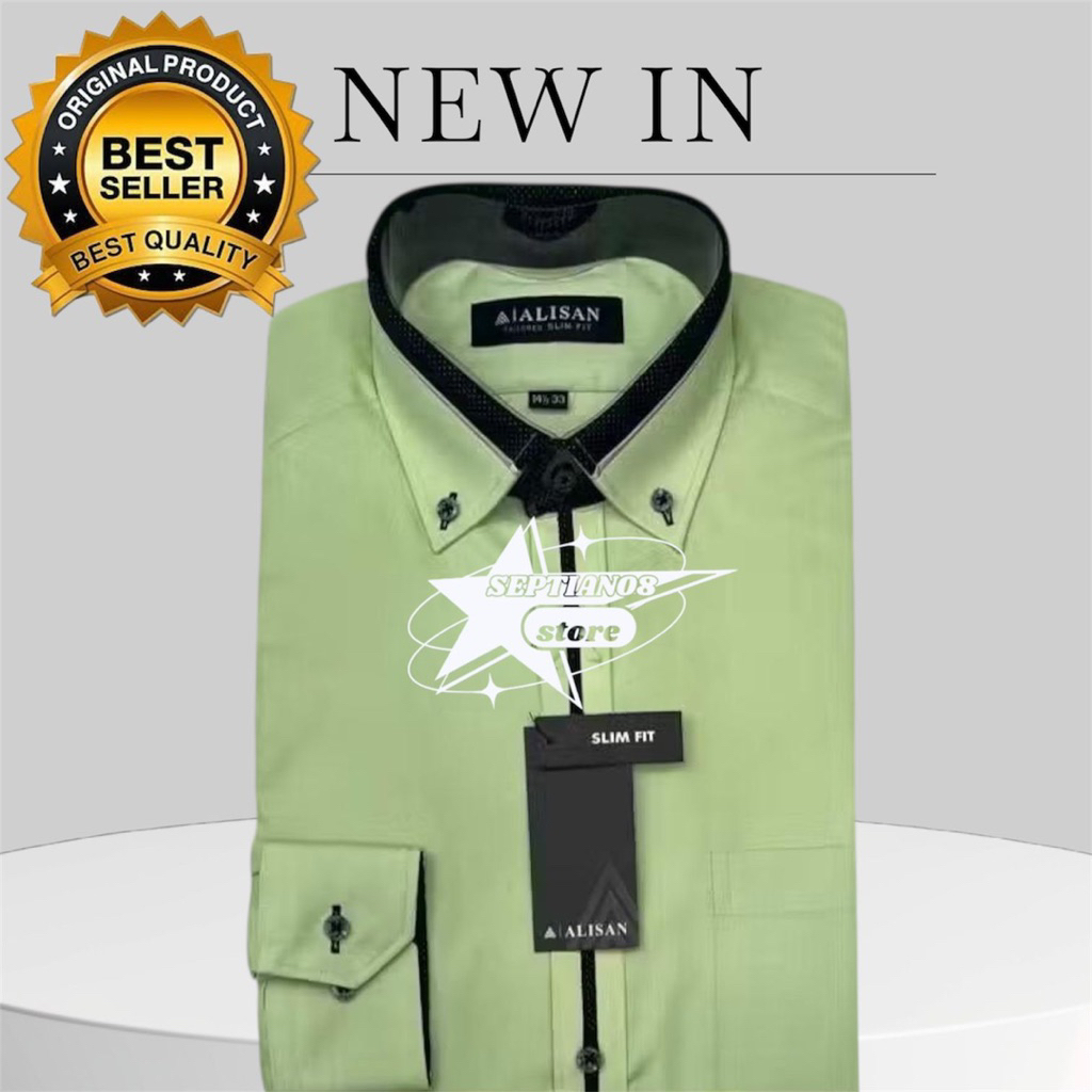 (ALISAN) original kemeja alisan lengan panjang model slim fit warna (hijau 9)