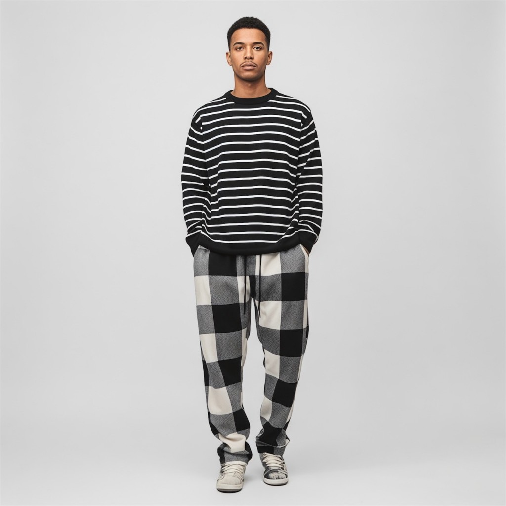 Long Pants Polar Tartan Flanel Kotak Unisex Pria dan Wanita - Putih