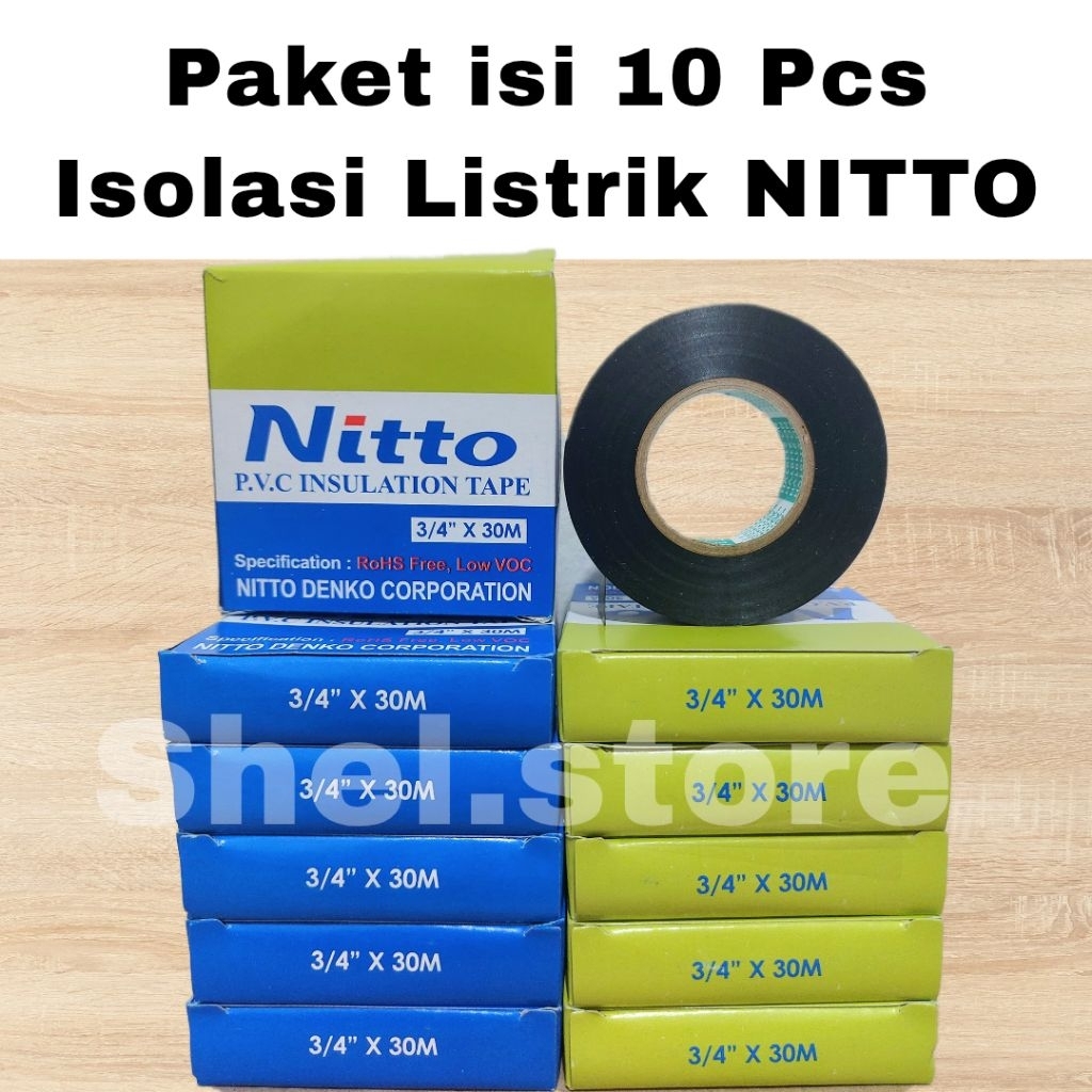 (Paket isi 10 PCS) Isolasi Nitto | Isolasi Listrik | Isolasi Kabel | NITTO TAPE | ISOLASI HITAM ORIG