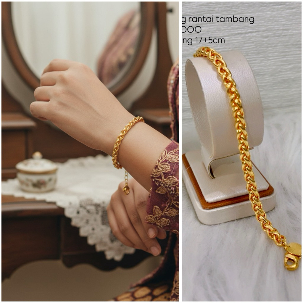 Gelang rantai lipan tambang lapis mas. gelang perhiasan wanita Xuping titanium