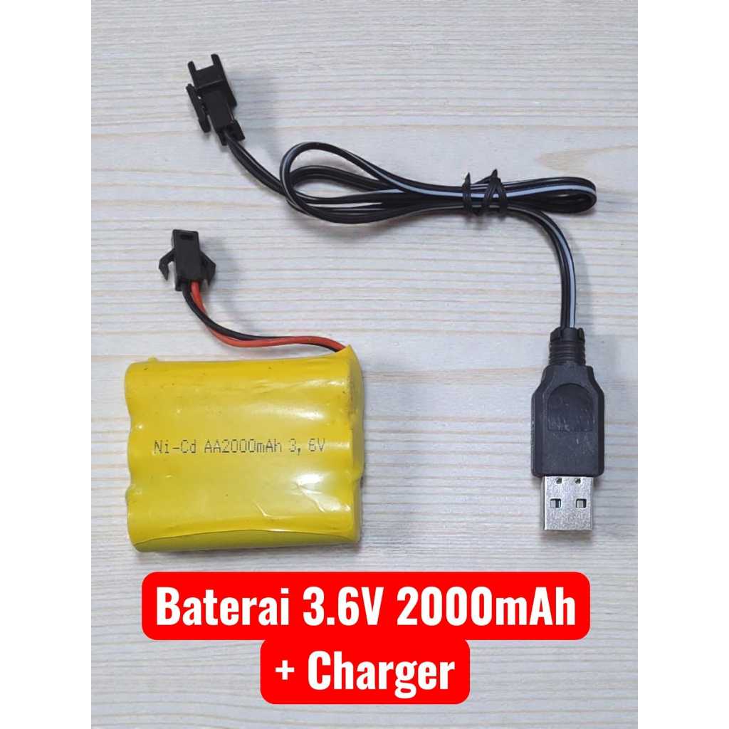 Tahan Lama Batre Baterai Mobil RC 3.6 Volt 2000mAh + Charger Batre Cadangan Isi 3 Baterai Remot Remo