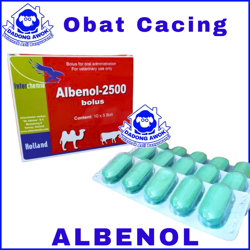 ALBENOL 2500 BOLUS - ALBENOL CACING SAPI (1 strip 5 Bolus) ALBENOL CACING KAMBING Holland 100 Oral