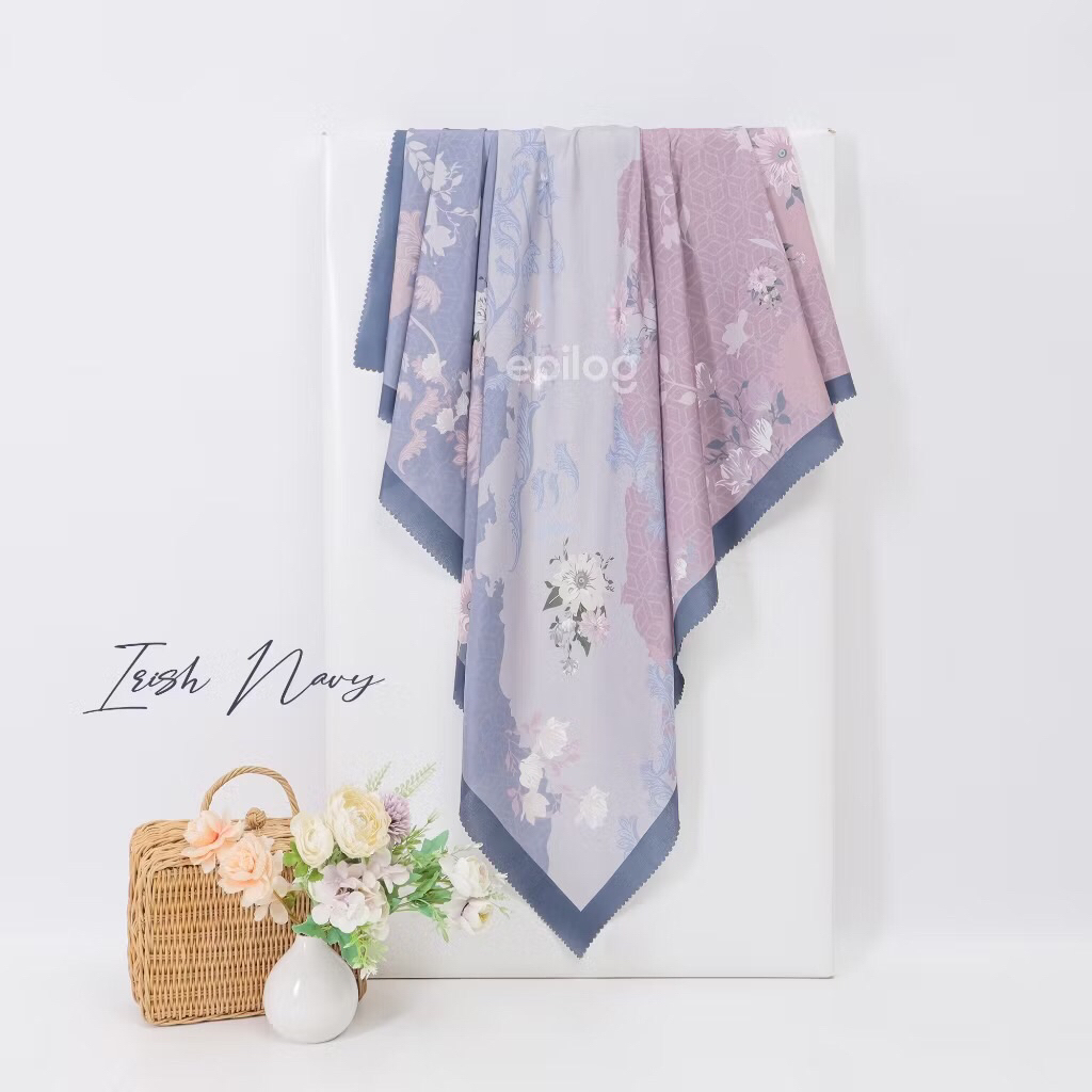 IRISH NAVY - Hijab Motif Segiempat Voal Premium UltraSoft Digital Printing
