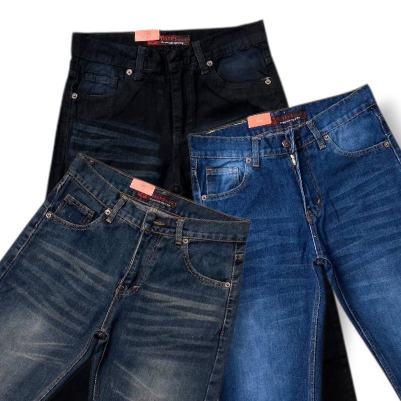 Celana Jeans pria Fading Whisker standar reguler - Celana denim prewash retro whisker fading