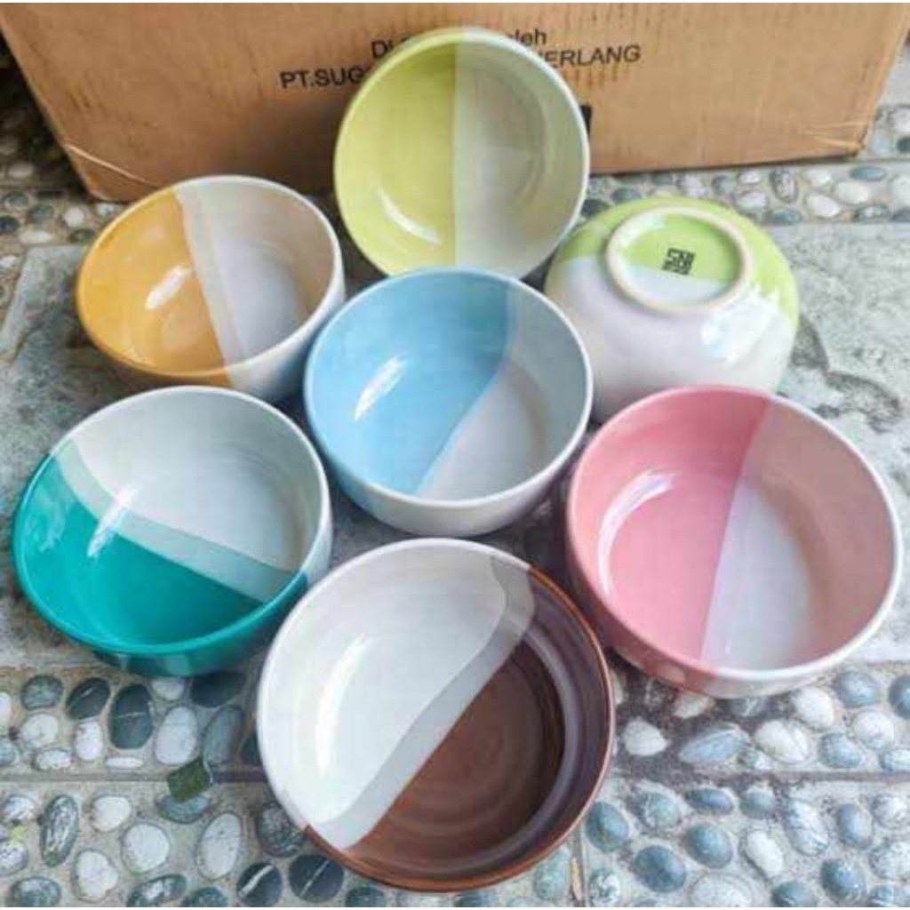 SOUVENIR MANGKOK TWO TONE DAN BOX [48pc] / MANGKOK KERAMIK / TIDAK OPEN DUS