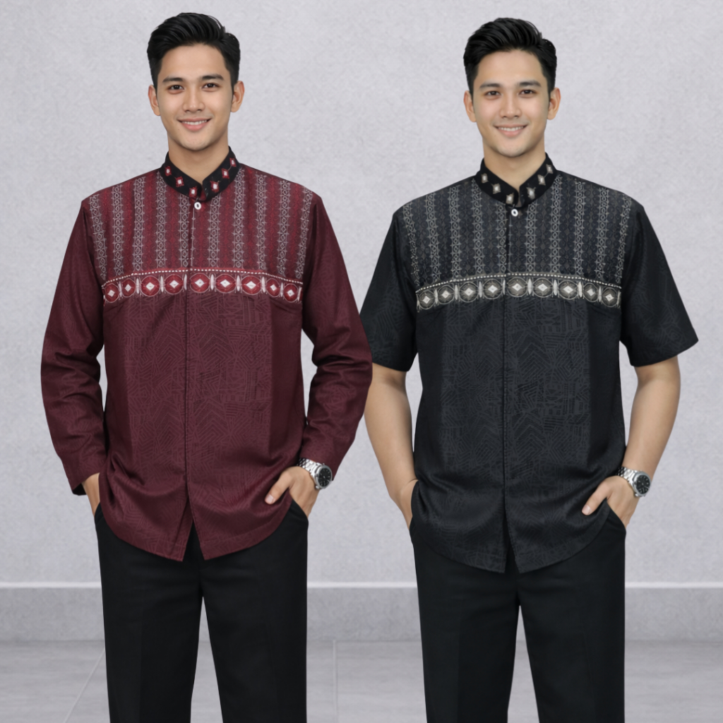 Baju Koko Dewasa Terbaru // Embos Motif 02// Tangan Panjang & Pendek //baju koko Katun bordir pria m