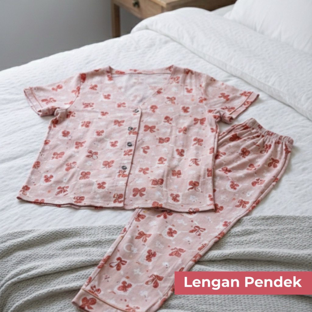 Baju Tidur Wanita Premium Setelan Piyama Adem Lembut – Piyama Lengan Pendek – Piyama Motif Kekinian 
