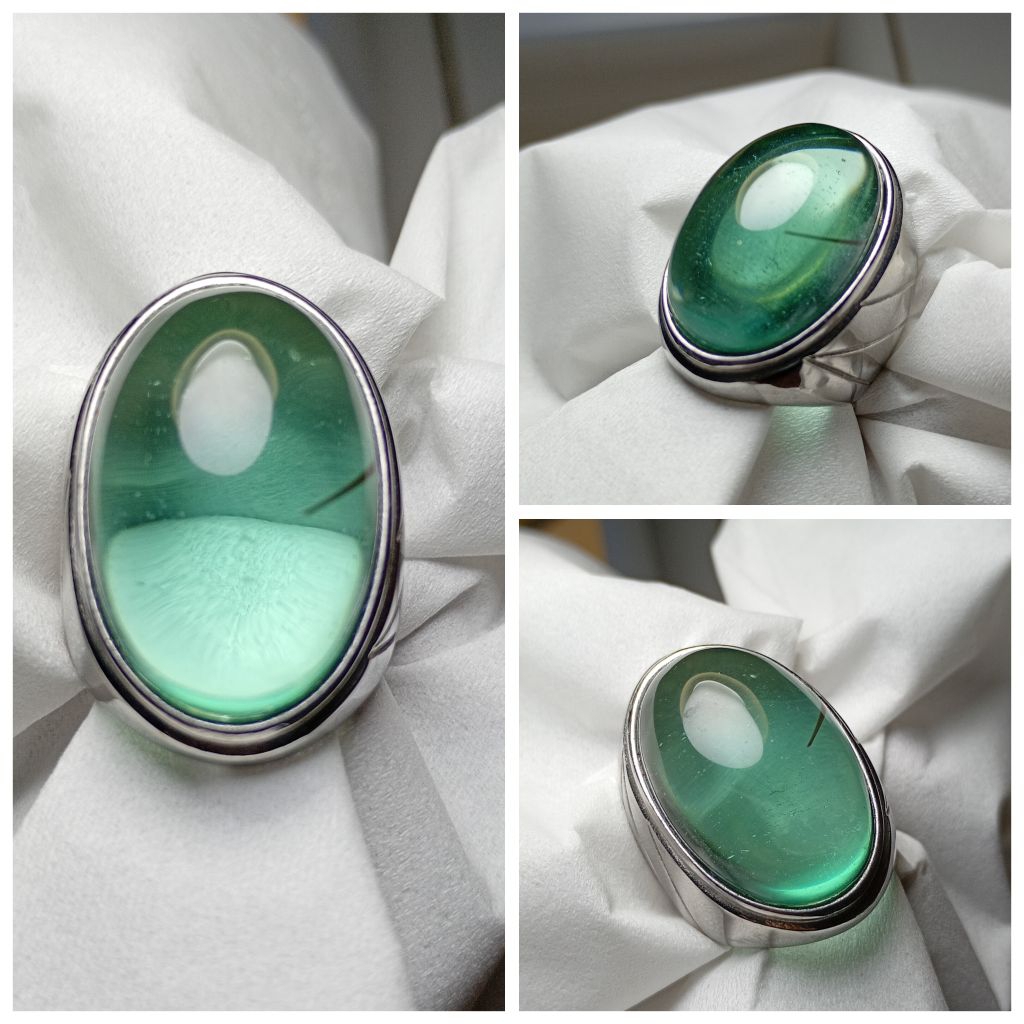 Batu cincin natural kinyang daun serat rambut dalam batu Vv52