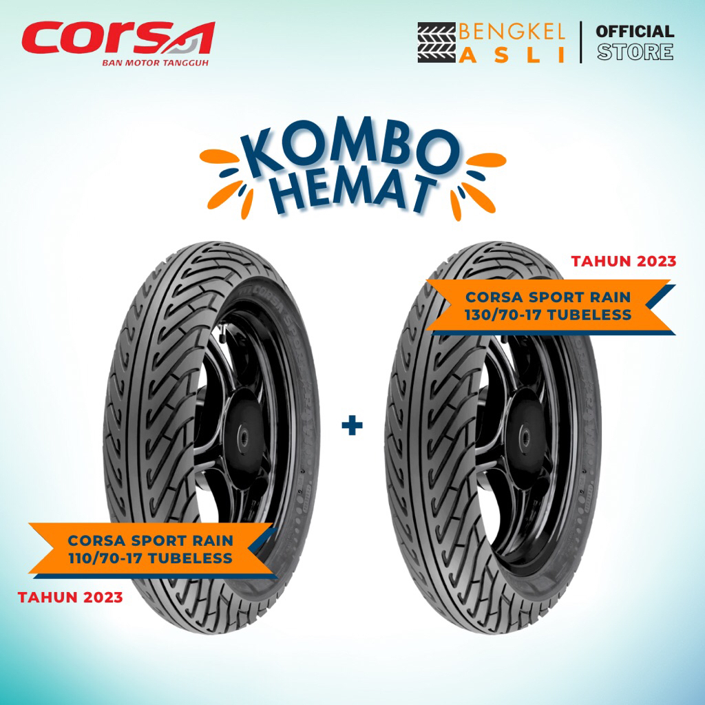 (KOMBO HEMAT 2 BAN TUBELESS) Ban Motor CORSA SPORT RAIN Ring 17 110/70-17 + Ban Motor CORSA SPORT RA