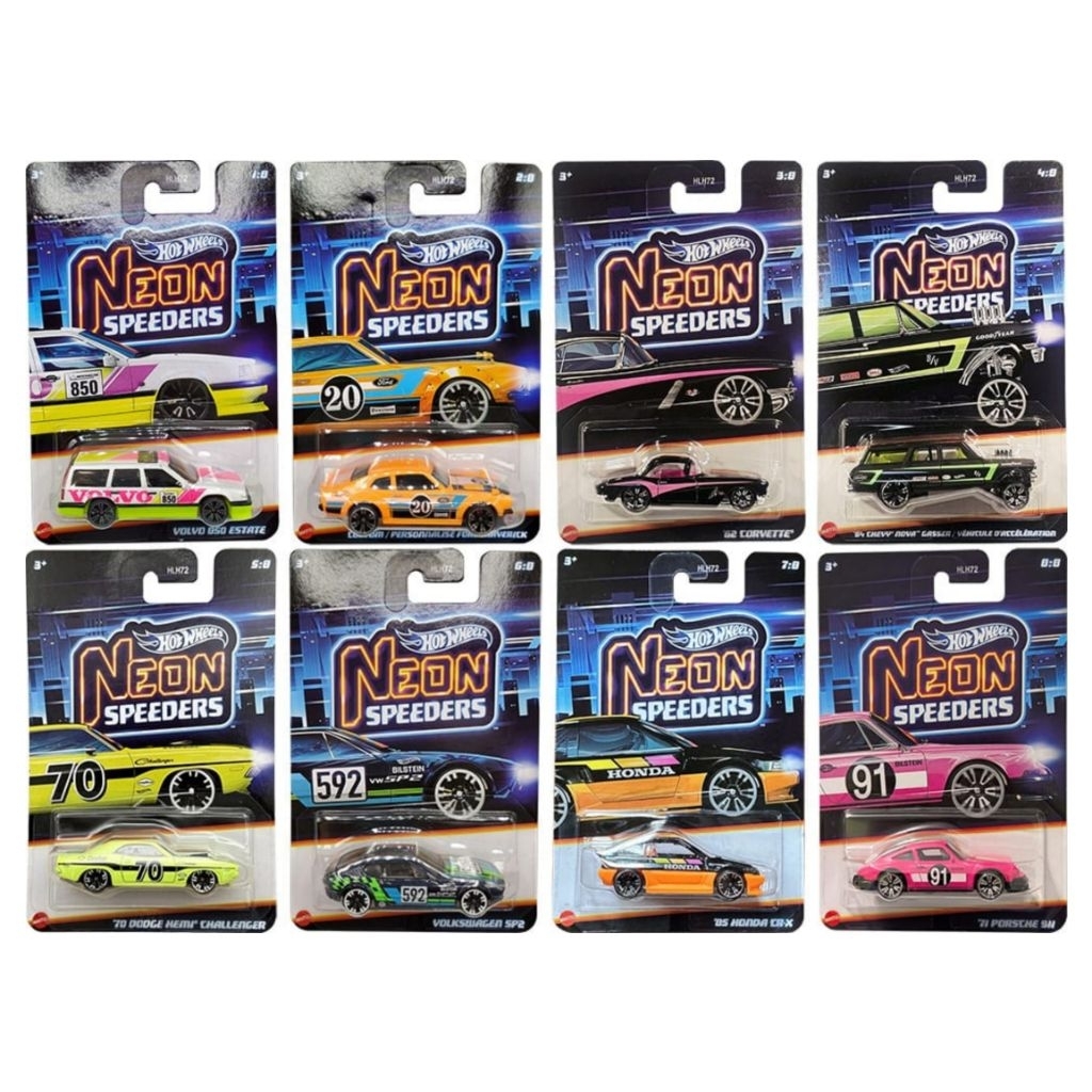 Hot Wheels Neon Speeders 2026 | '71 Porche 911 Pink, '85 Honda CRX (Chase), Volvo 850 Estate, Custom