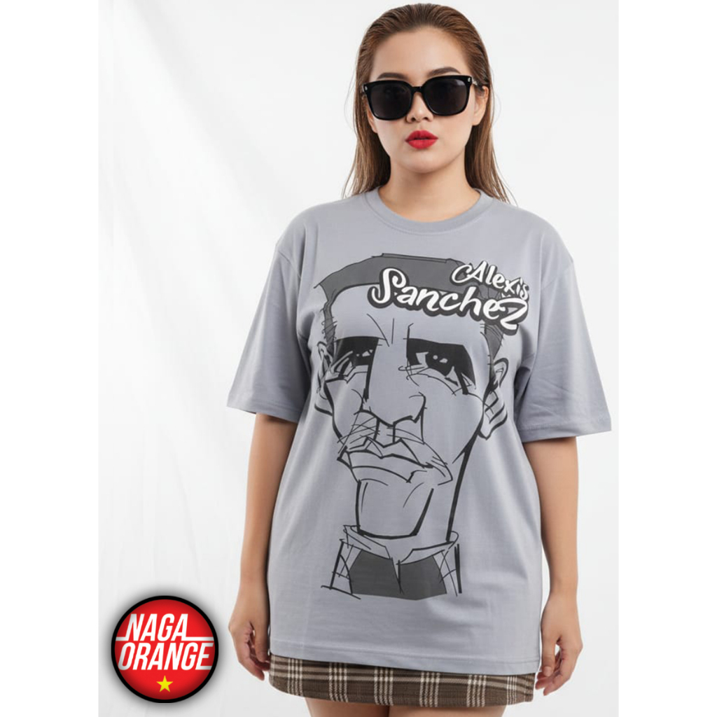 Kaos Distro Alexis Sanchez | design KARIKATUR KARTUN SEPAK BOLA | Katun Combed30s | NAGA ORANGE