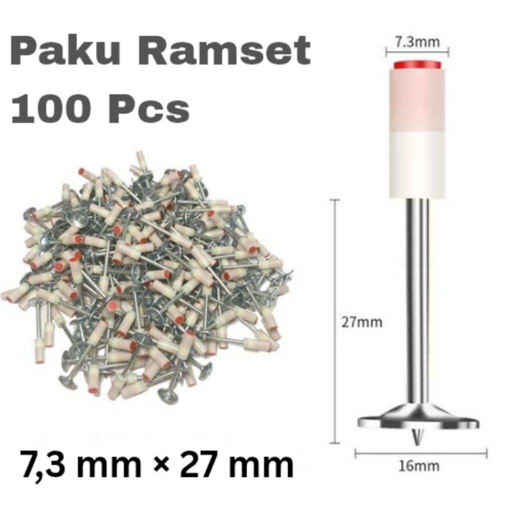 100 pcs Paku Beton Ramset Paku Ramset Beton Paku Tembak Beton dan Besi 7,3 x 2,7