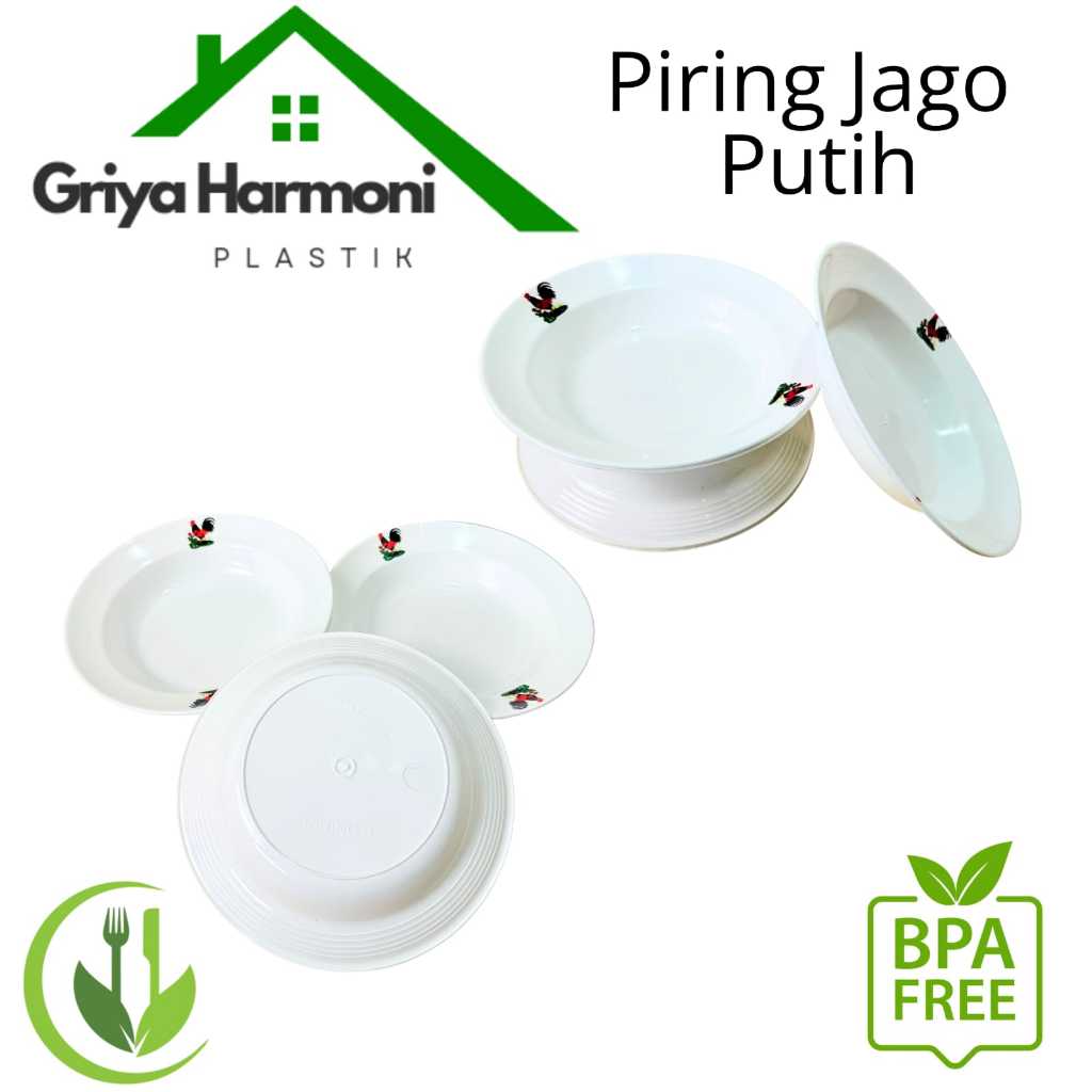 (48  PCS) Piring 9 Jago Putih - Piring Makan Plastik Gambar Ayam Jago - Piring Makan Plastik