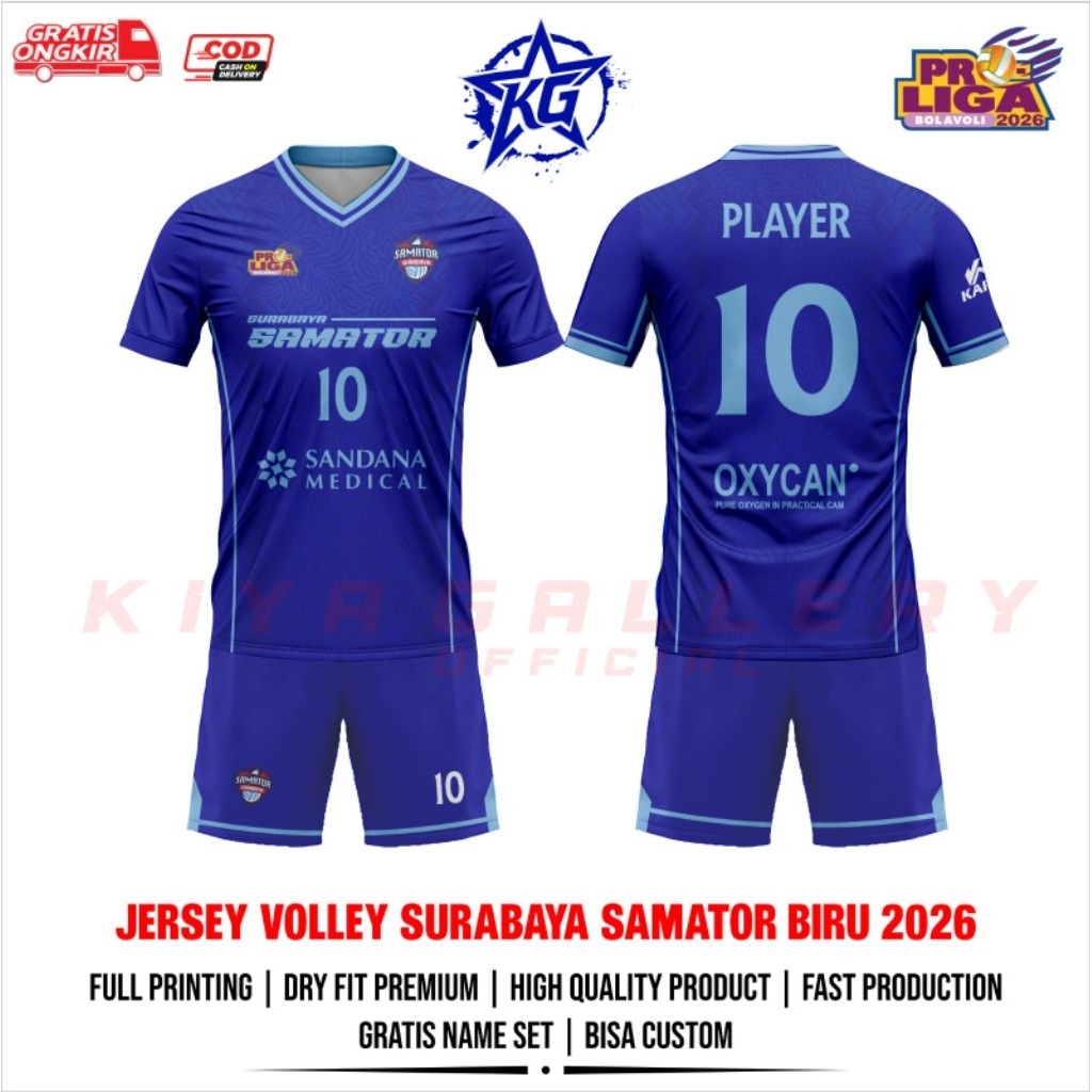 JERSEY BAJU VOLI PROLIGA SURABAYA SAMATOR BIRU 2026 FULL PRINTING GRATIS NAMA DAN NOMOR