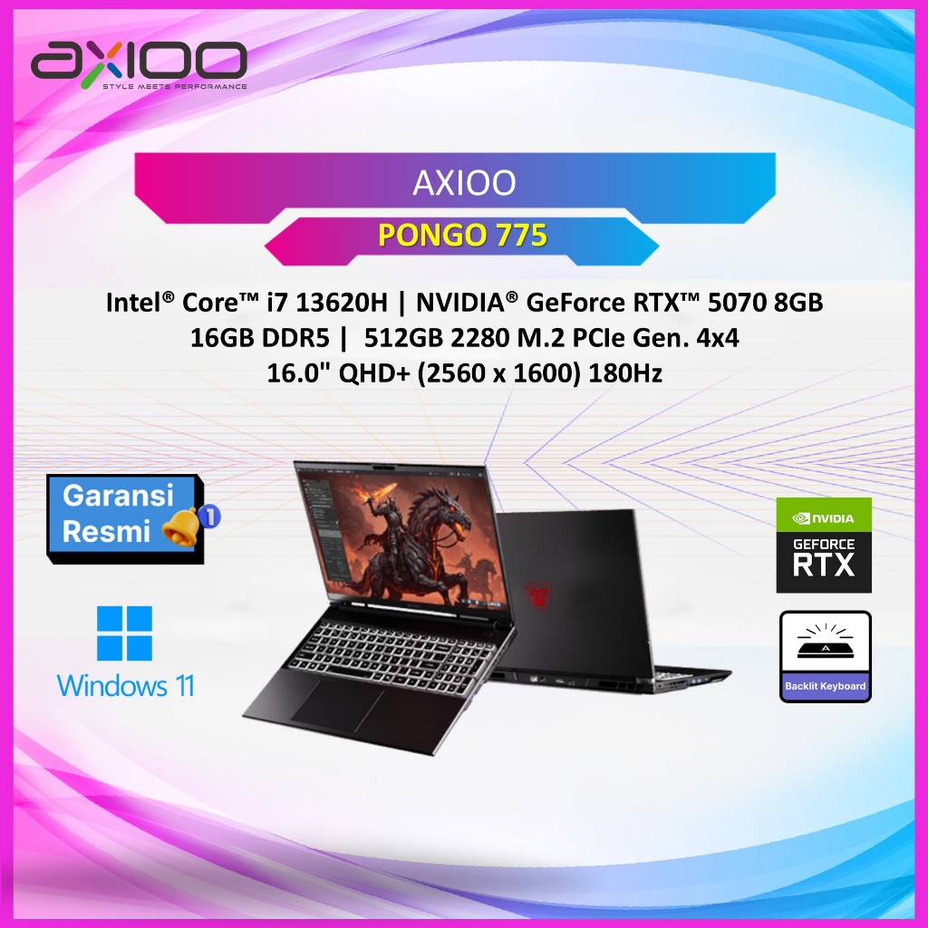 LAPTOP AXIOO PONGO 775 I7 13620H RTX5070 8GB/ 16GB 512GB 16.0QHD+ 180HZ