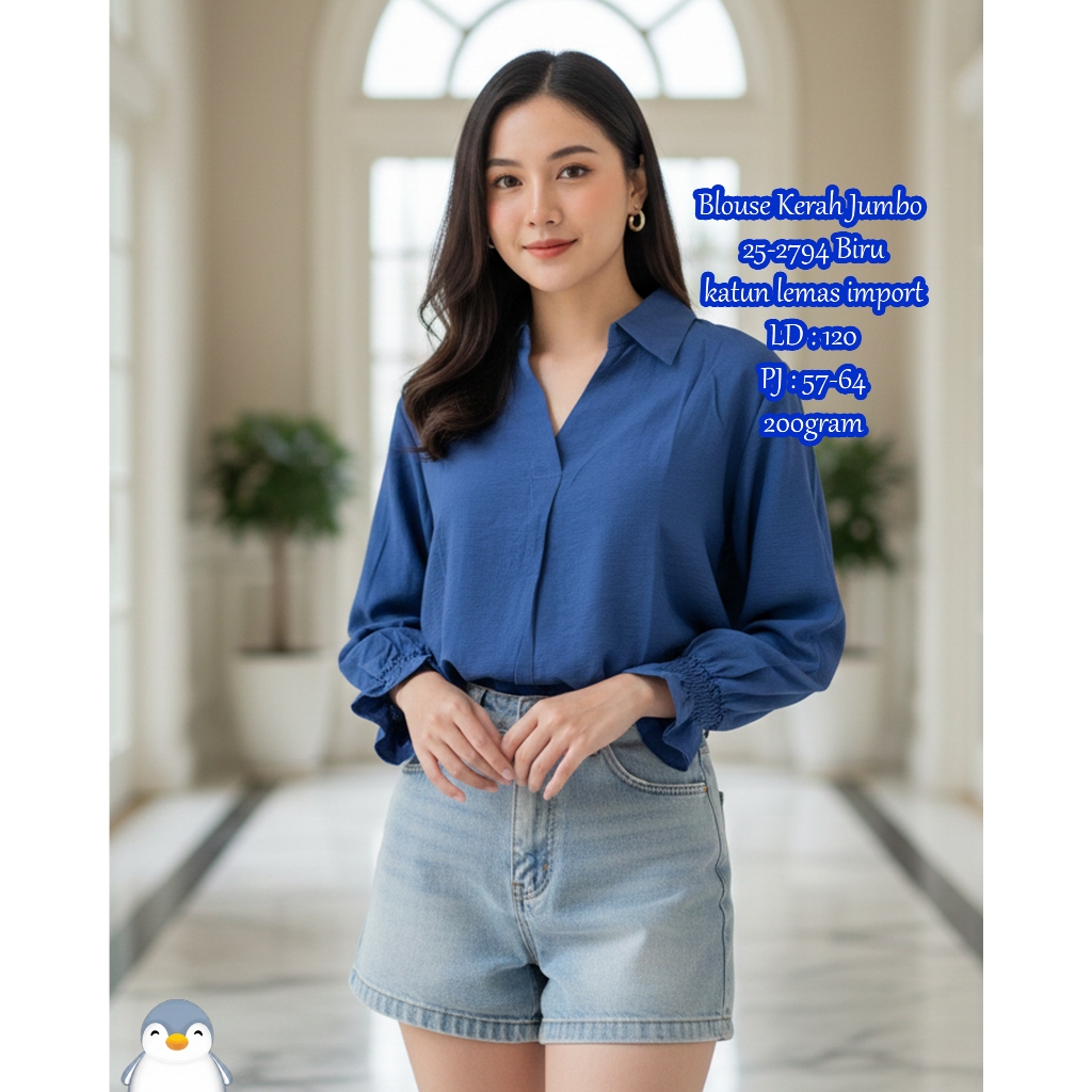 >> BFS - Blouse Kerah Jumbo 25-2794 Bahan katun lemas import LD : 120