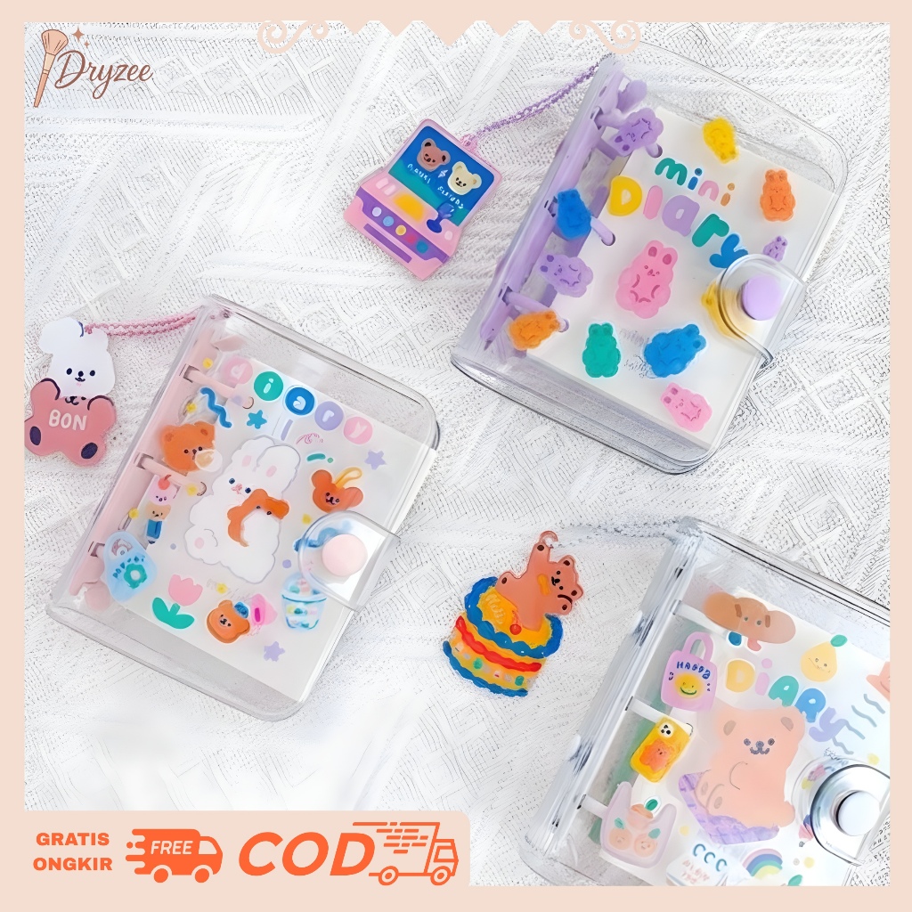 Milkjoy Mini Buku Transparan lucu kartun Korea Notebook Buku DIY Kecil Mini Binder 3 Rings - MJ09