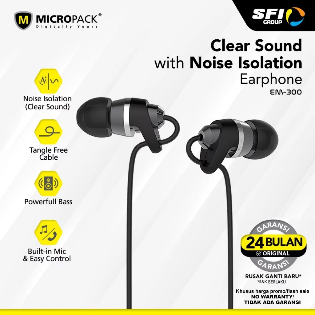 Micropack Earphone/Headset - Stereo - Noise Isolation - Microphone - EM-300