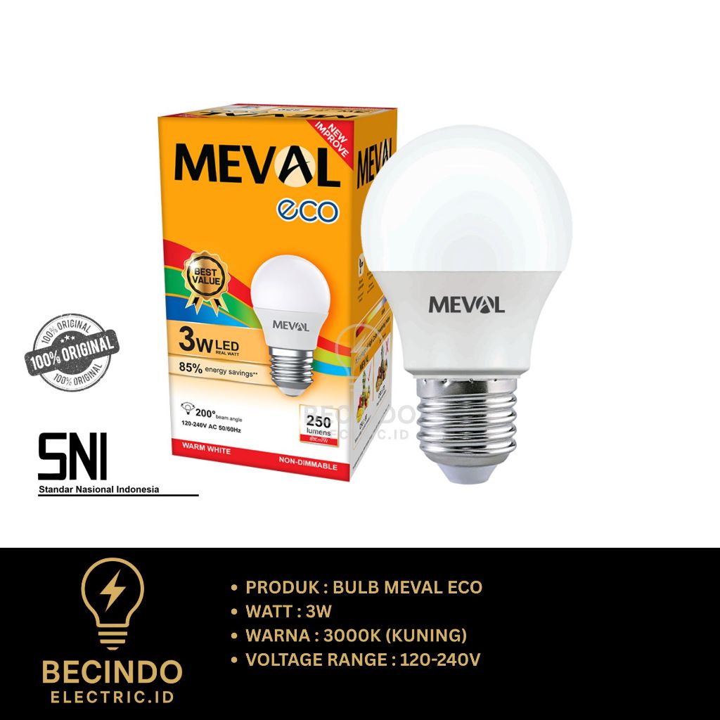 MEVAL LED Bulb ECO - 90 Lumens/Watt - 3000K Kuning 15.000 Jam