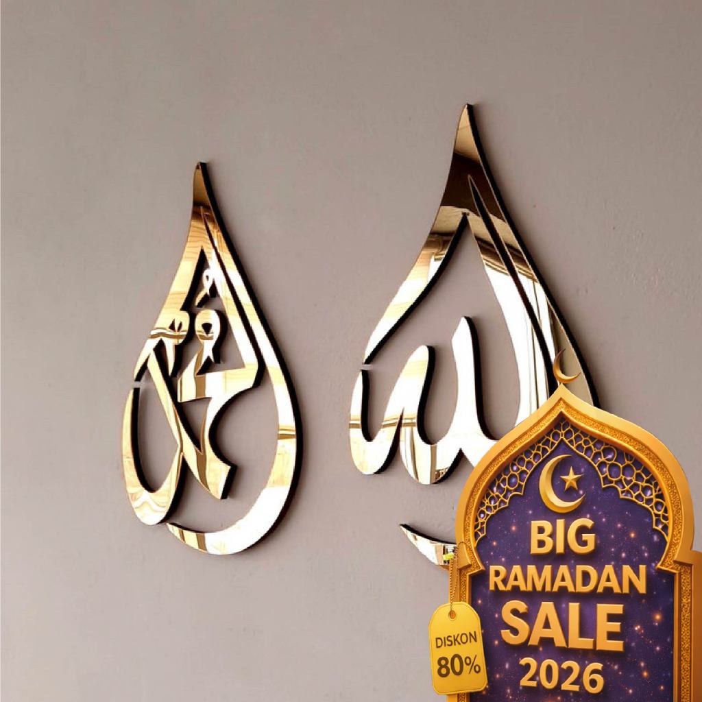 (SEPASANG) HIASAN DINDING ACRYLIC MIRROR LAFADZ ALLAH - MUHAMMAD