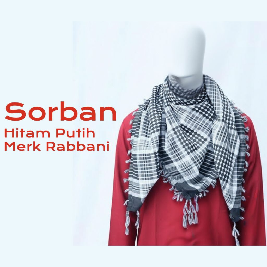 Kain Syal Sorban Palestina Motif Hitam x Putih Merk Rabbani