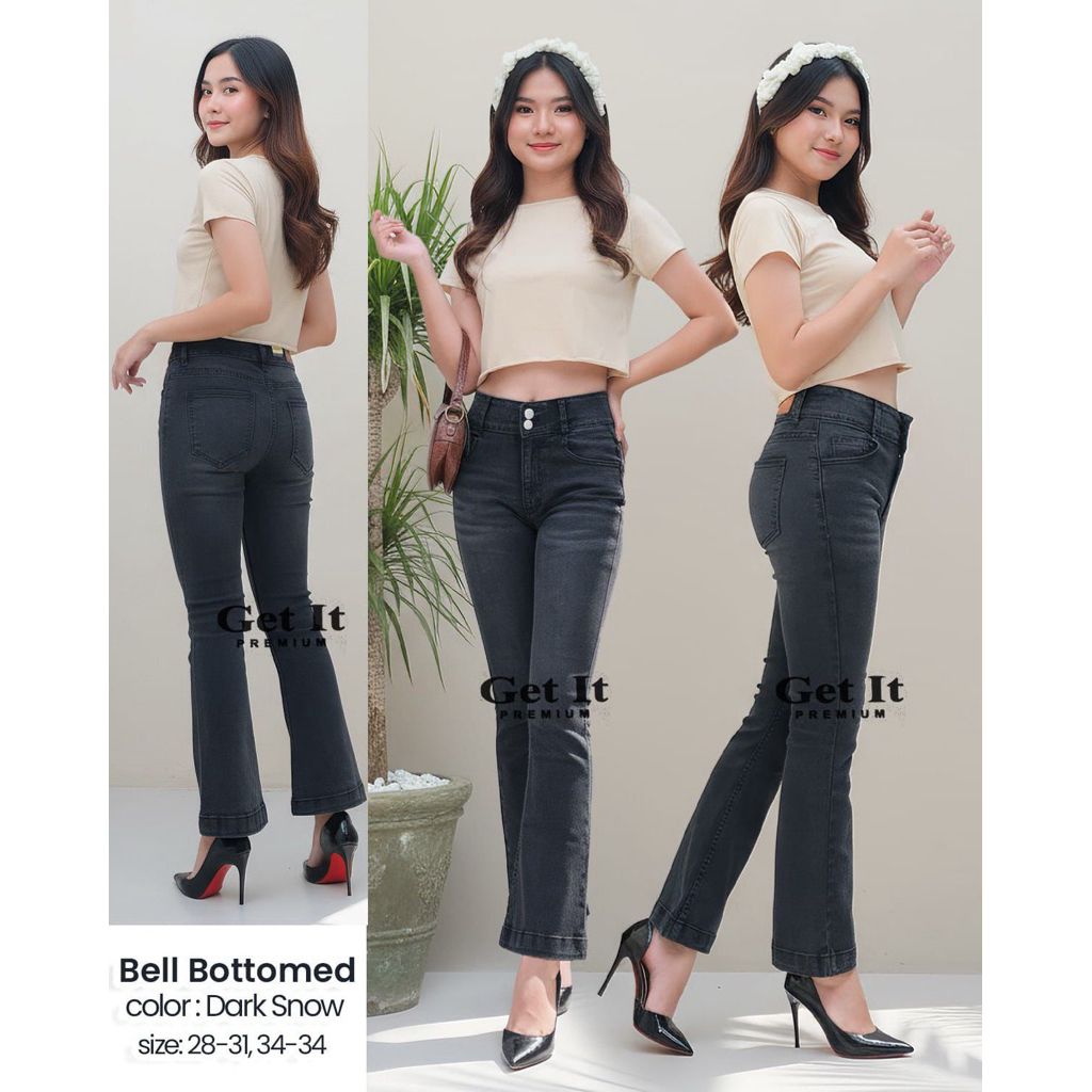 Celana Cutbray Jeans Wanita Bell Bottomed Dark Snow Get It Jeans