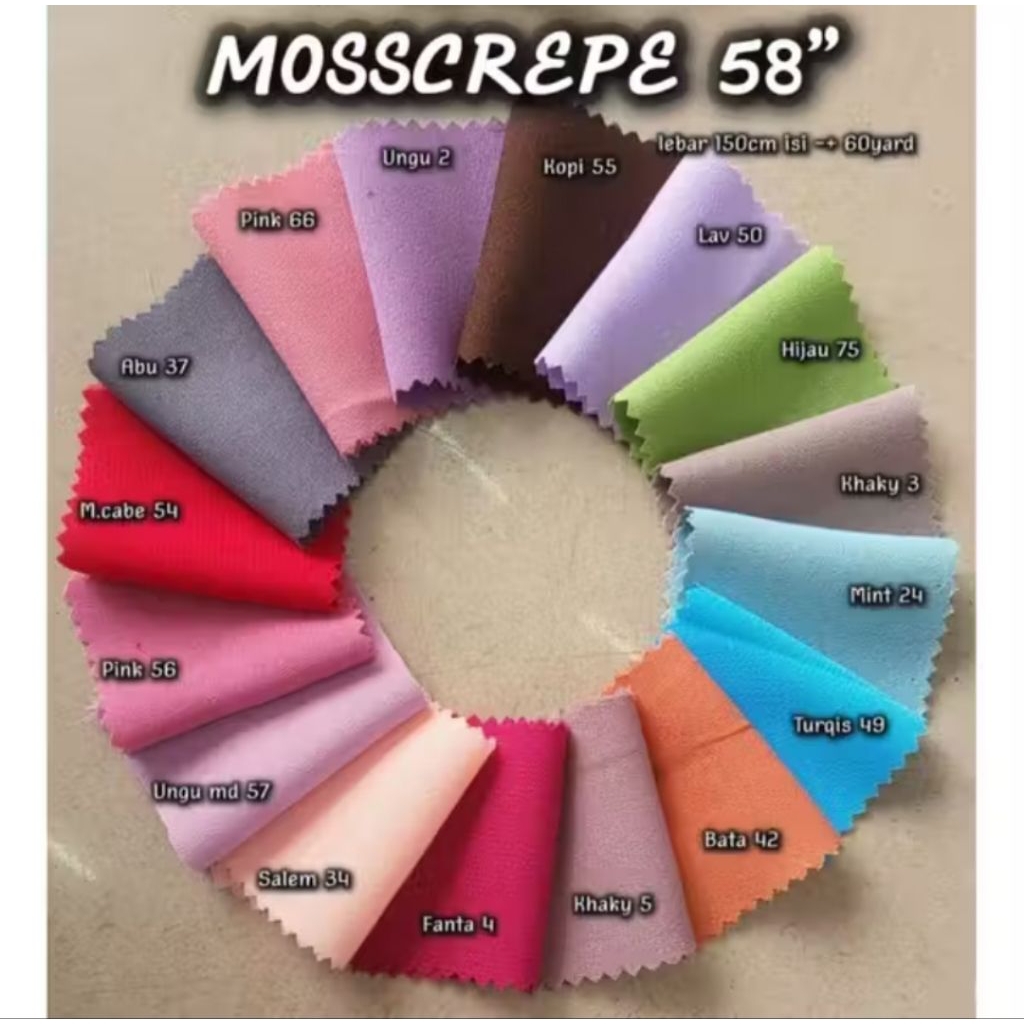 1/2 meter bahan kain polos moscrepe lebar kain 150 cm moscrepe warna 1