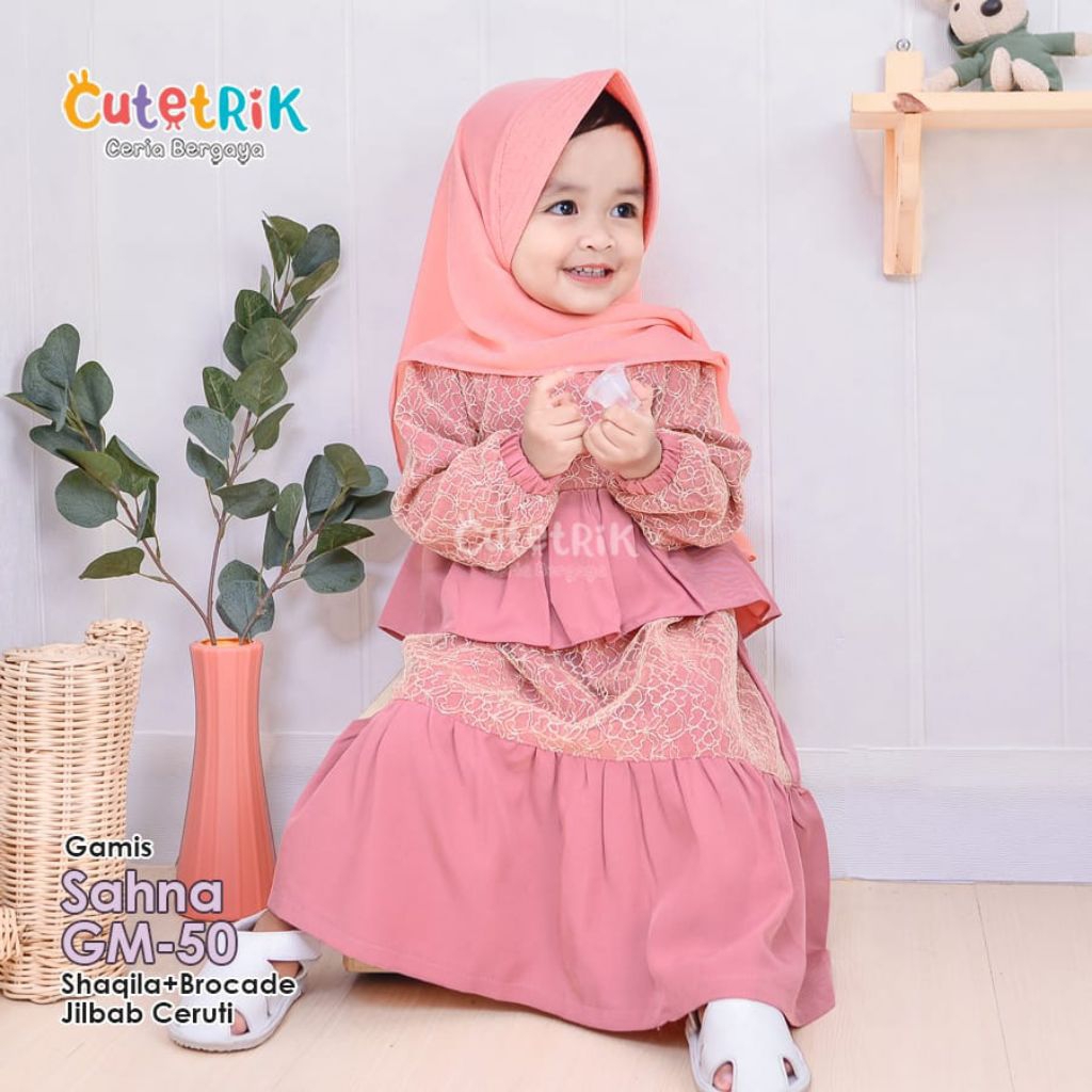 Gamis anak baby S (2-3 tahun) setelan set jilbab bayi brokat pesta Cutetrik Sahna GM50 NEW
