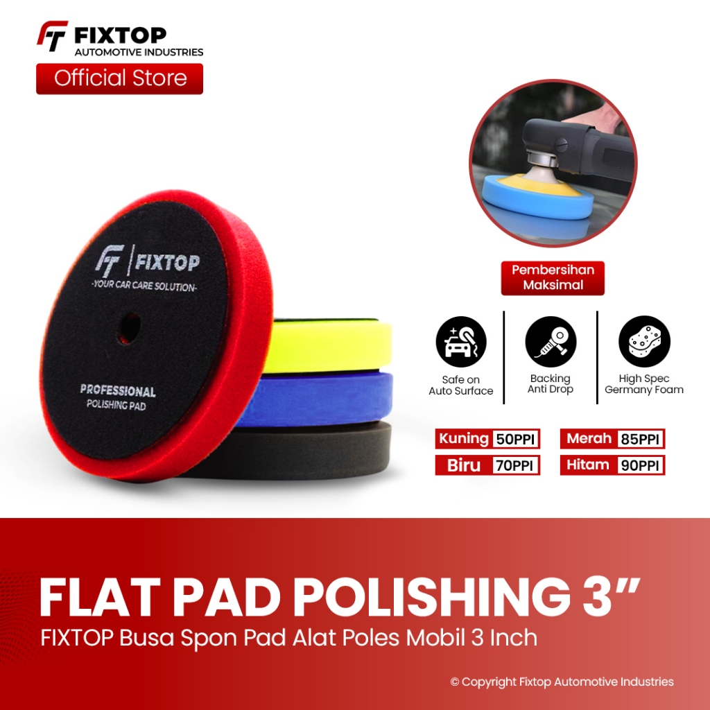 Fixtop Busa Poles 3 inch Spon Foam Applicator Pad Mesin Poles Dual Action Rotary Detailing Mobil