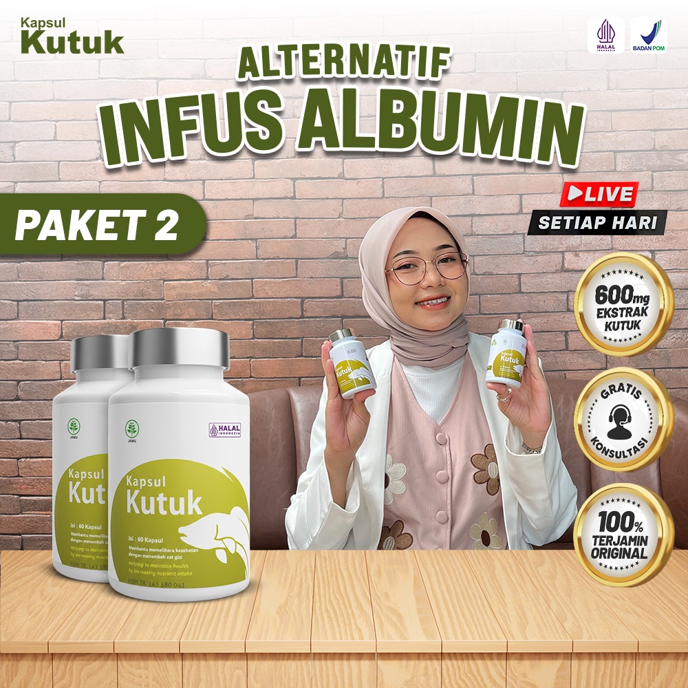 Kapsul Kutuk Paket 2 Botol - Solusi Infus Albumin Mahal / Keringkan Luka / Albumin Ikan gabus