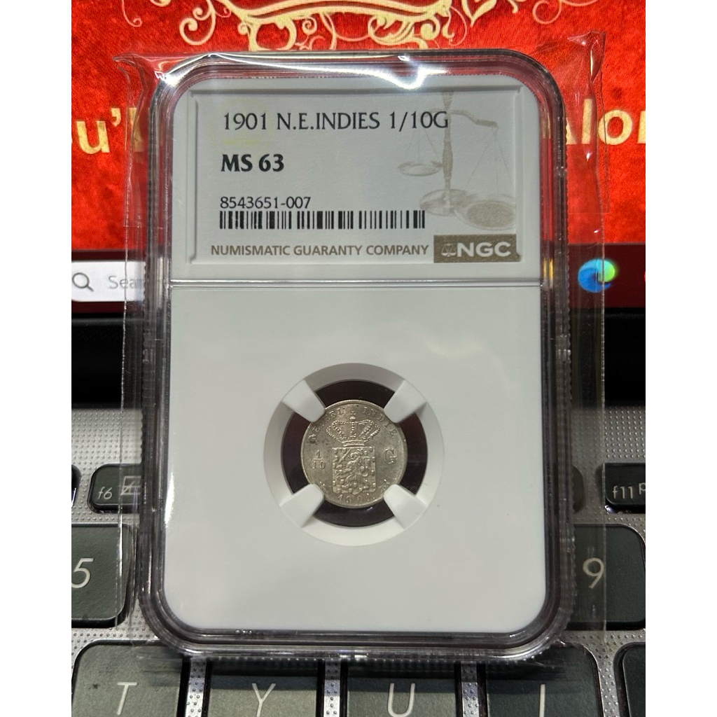 KOIN PERAK SILVER 1/10 GULDEN 1901 NETHERLAND EAST INDIES NGC MS 63
