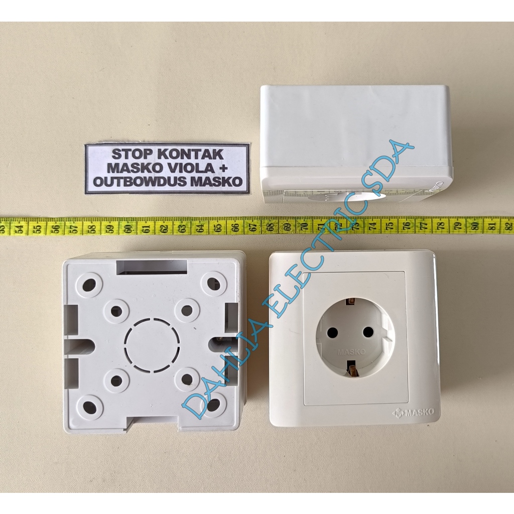 SAKLAR,STOP KONTAK MASKO VIOLA + OUTBOW DUS PUTIH MASKO