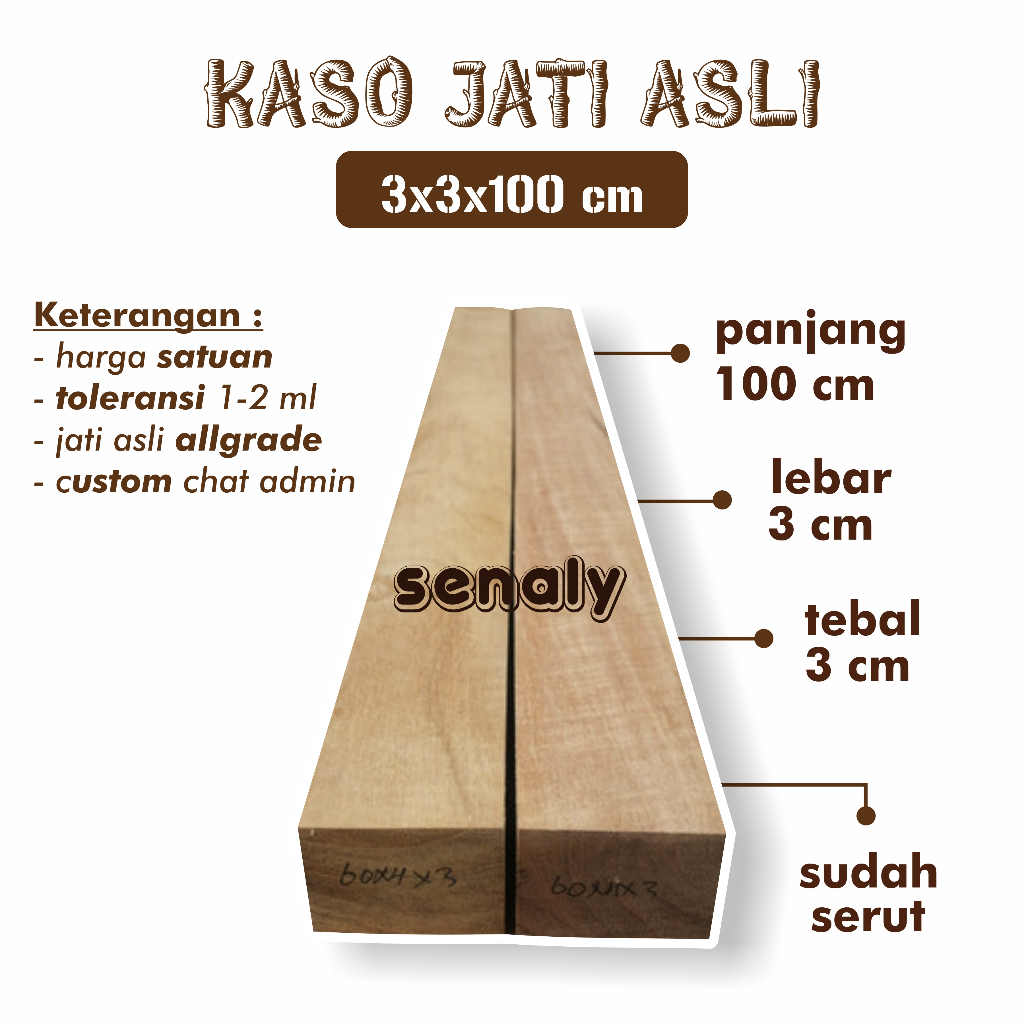 Balok Kayu 3x3 cm Jati Perhutani Allgrade Serut Rapi - senaly -