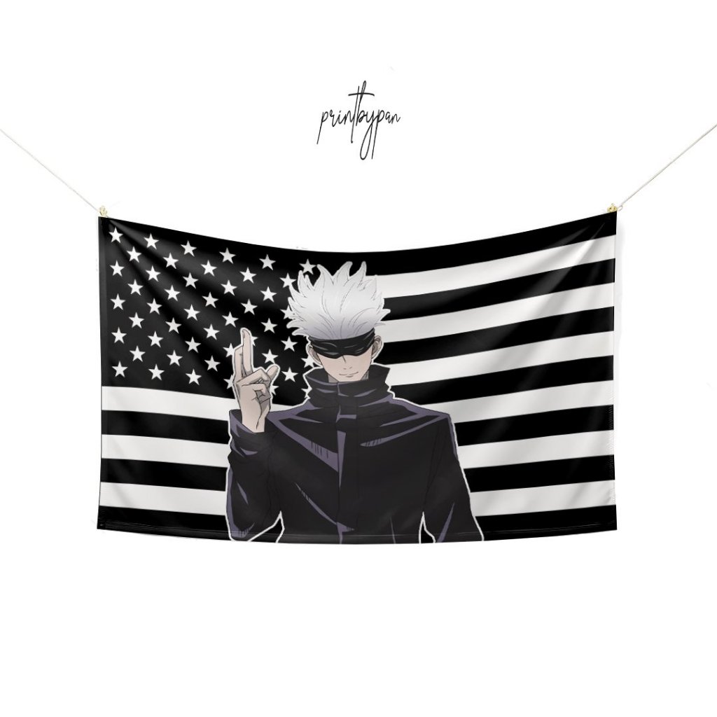 Bendera Custom Photo Amerika Black and White | Flag Anime K-Pop Bebas Request Poster Kain | Dekorasi