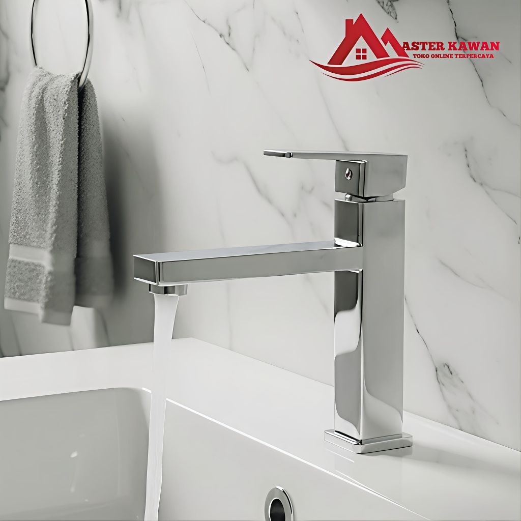 Kran Wastafel Kotak Minimalis Kuningan Leher Panjang /Kran Wastafel Kuningan Minimalis