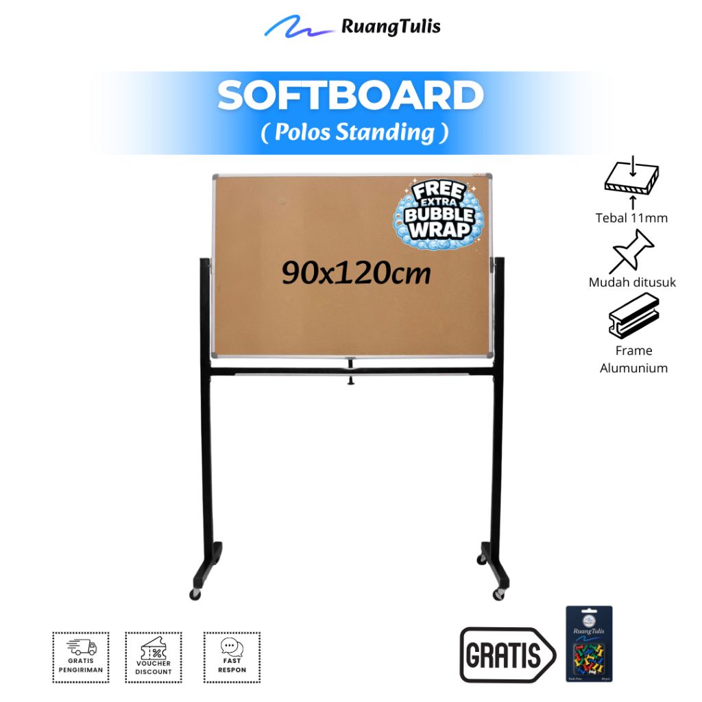 Sakana Softboard / Cork Board / Pin Board / Vision Board / Papan Mading Standing 90x120cm