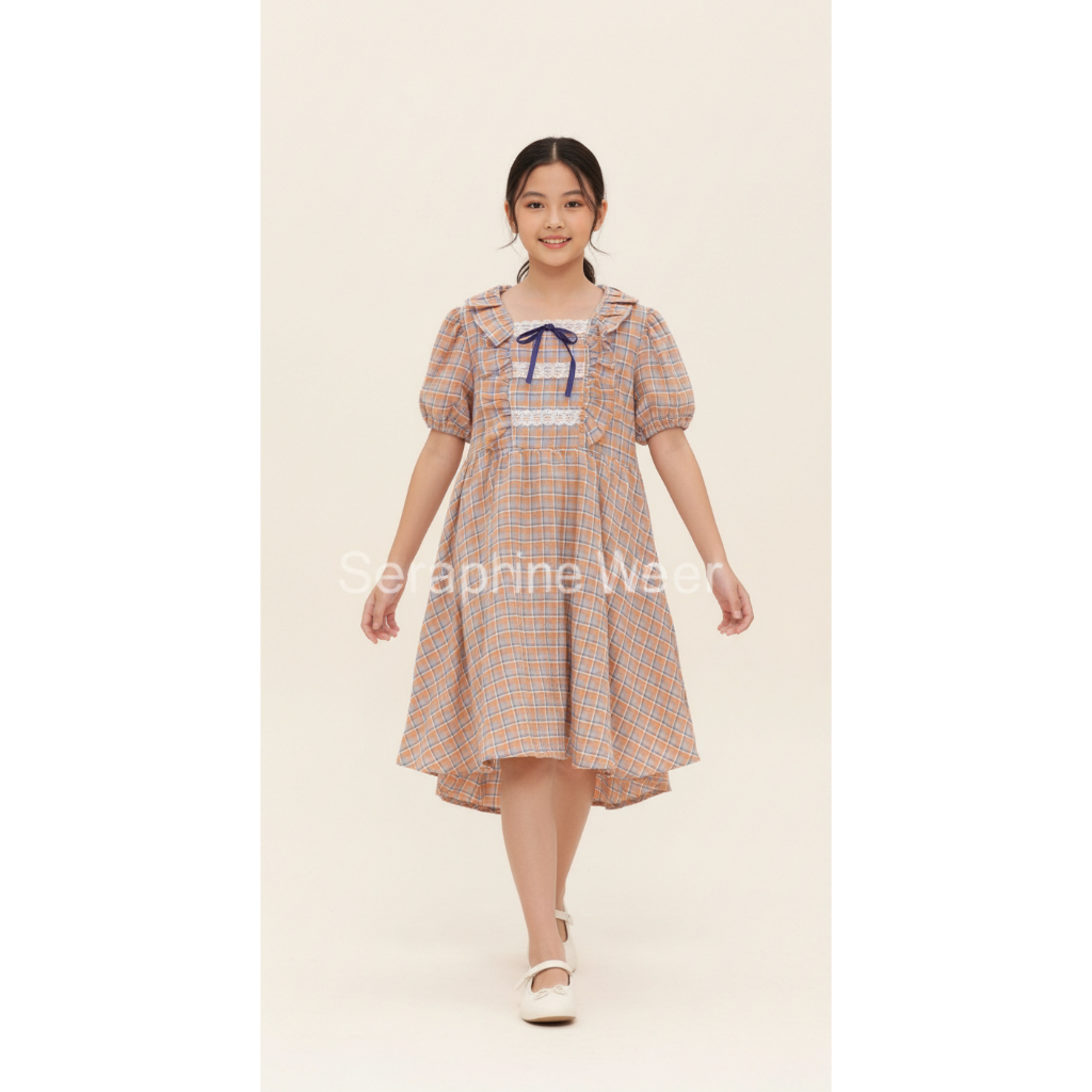 SERAPHINE l Dress Casual Anak Gaun Anak Perempuan Adem Nyaman Kotak Kotak  l Yuki Dress l 5-9 Tahun