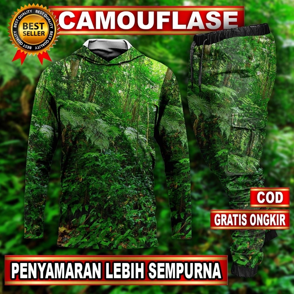 setelan baju berburu | pakaian berburu | baju camo lengan panjang | celana panjang camo | baju berbu