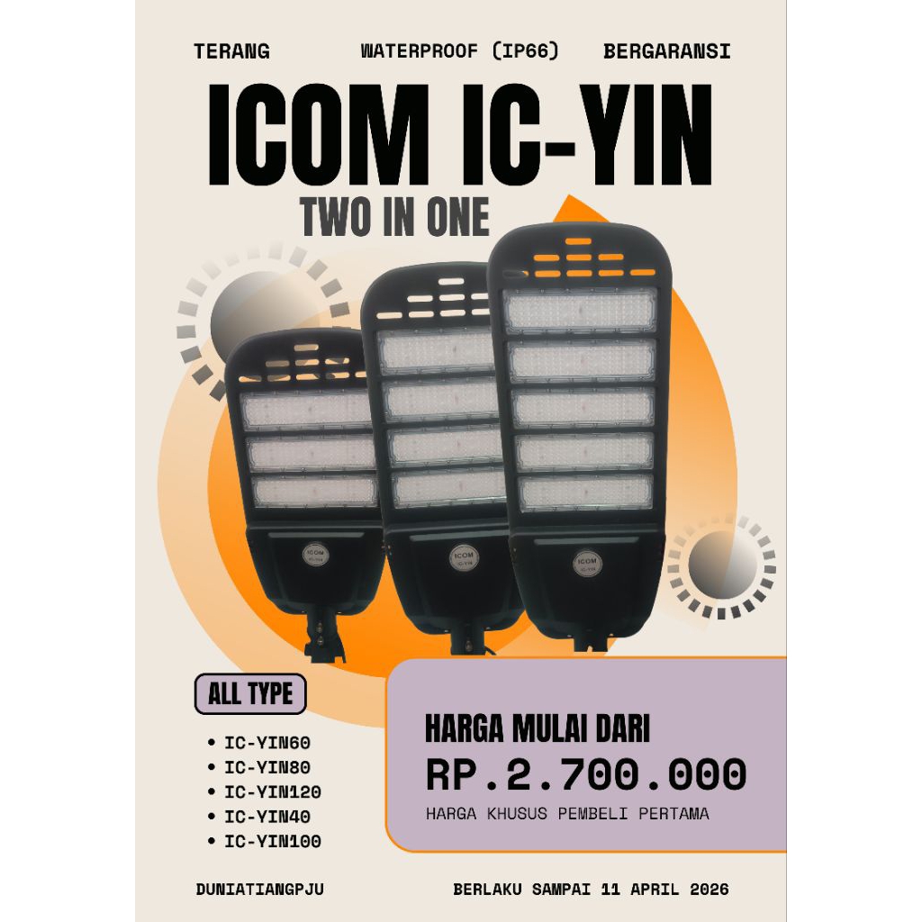 Lampu PJU Tenaga Surya Two in One ICOM IC-YIN 80