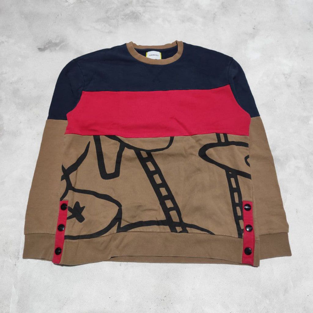 Sweater crewneck pria iceberg coklat motif